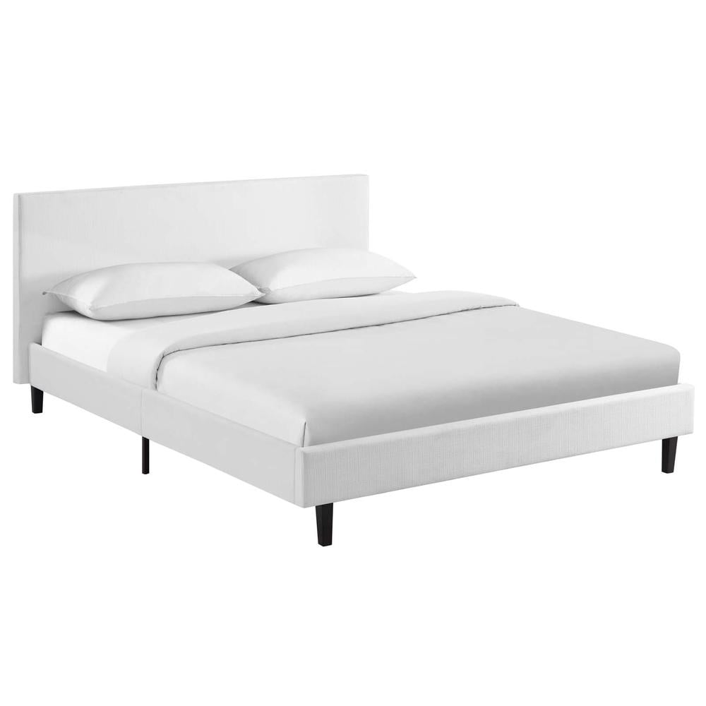 Anya White Full Upholstered Platform Bed with Wood Slat Support