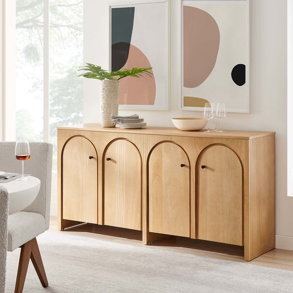 Appia Wood Grain 4-Door Sideboard Storage Cabinet in Oak