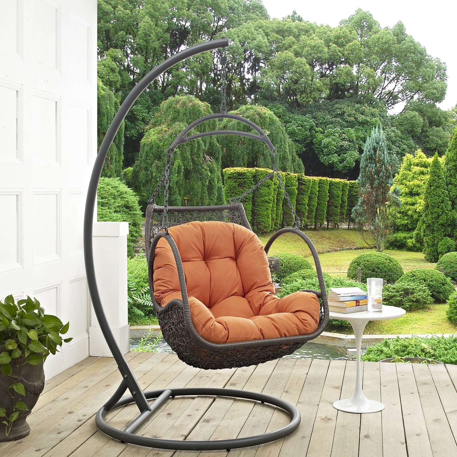 Arbor Orange Rattan Outdoor Hanging Swing Chair with Cushion