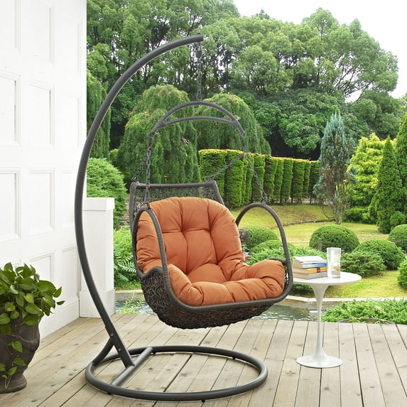 Modway Arbor Outdoor Patio Wood Swing Chair in Orange