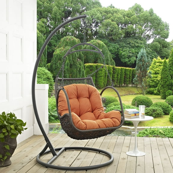 Modway Arbor Outdoor Patio Wood Swing Chair in Orange