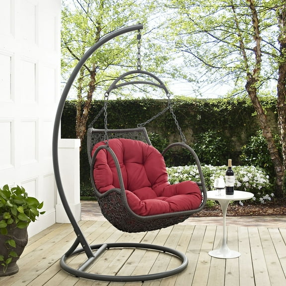 Modway Arbor Outdoor Patio Wood Swing Chair in Red