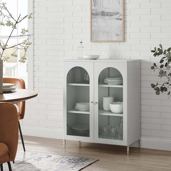 Modway Archway Metal Accent Cabinet with Height-Adjustable Shelves in Light Gray