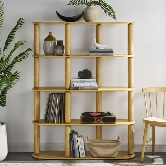Arcus 4-Tier Oval Wood Bookshelf in Oak