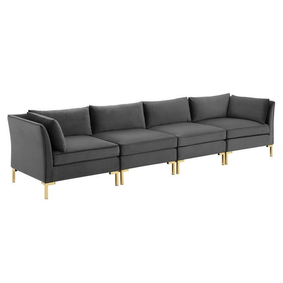 Modway Ardent 4-Seater Performance Velvet Sofa in Gray