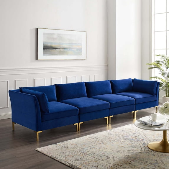 Modway Ardent 4-Seater Performance Velvet Sofa in Navy