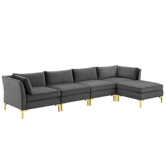 Modway Ardent 5-Piece Performance Velvet Sectional Sofa in Gray