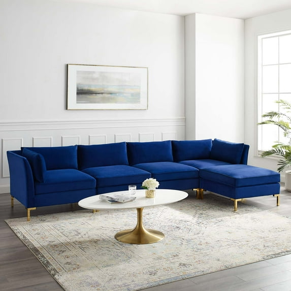 Modway Ardent 5-Piece Performance Velvet Sectional Sofa in Navy