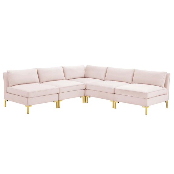 Modway Ardent 5-Piece Performance Velvet Sectional Sofa in Pink
