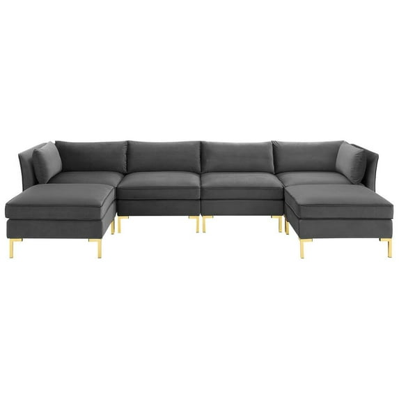 Modway Ardent 6-Piece Performance Velvet Sectional Sofa in Gray