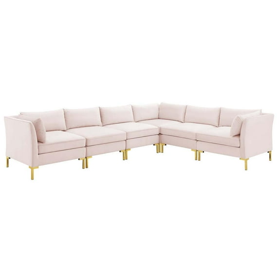 Modway Ardent 6-Piece Performance Velvet Sectional Sofa in Pink