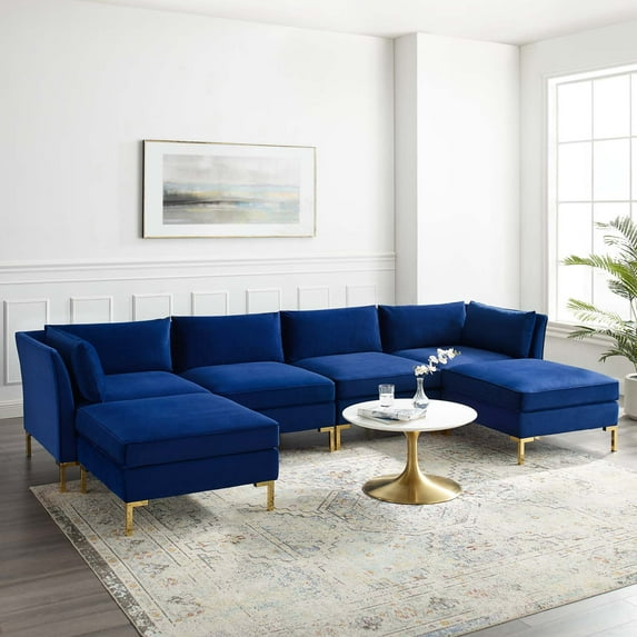Modway Ardent 6-Piece Performance Velvet Sectional Sofa in Navy