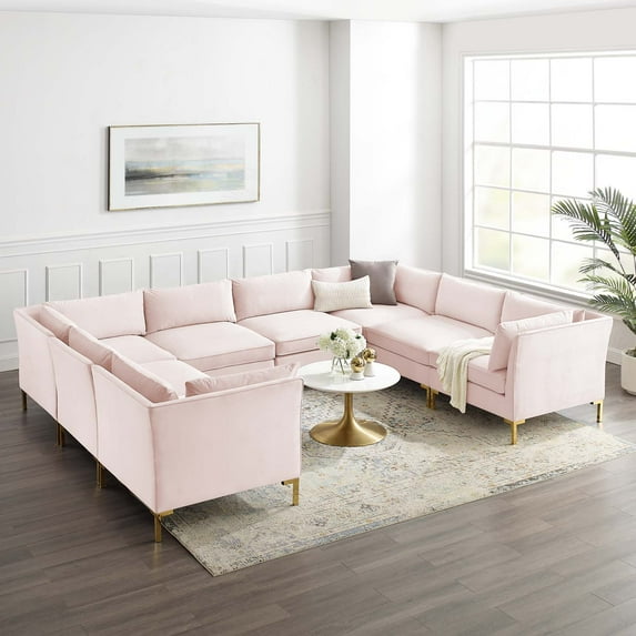 Modway Ardent 8-Piece Performance Velvet Sectional Sofa in Pink