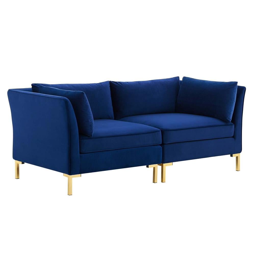 Navy Luxe Velvet 72" Loveseat with Gold Metal Legs