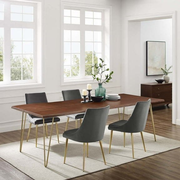Modway Ardor 96" Live Edge Acacia Wood Dining Table in Gold Walnut