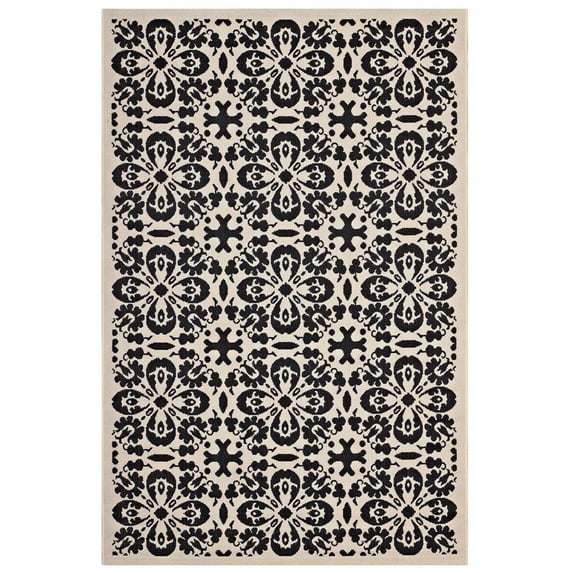 Modway Ariana 108x143.5" Floral Trellis Polypropylene Area Rug in Black/Beige