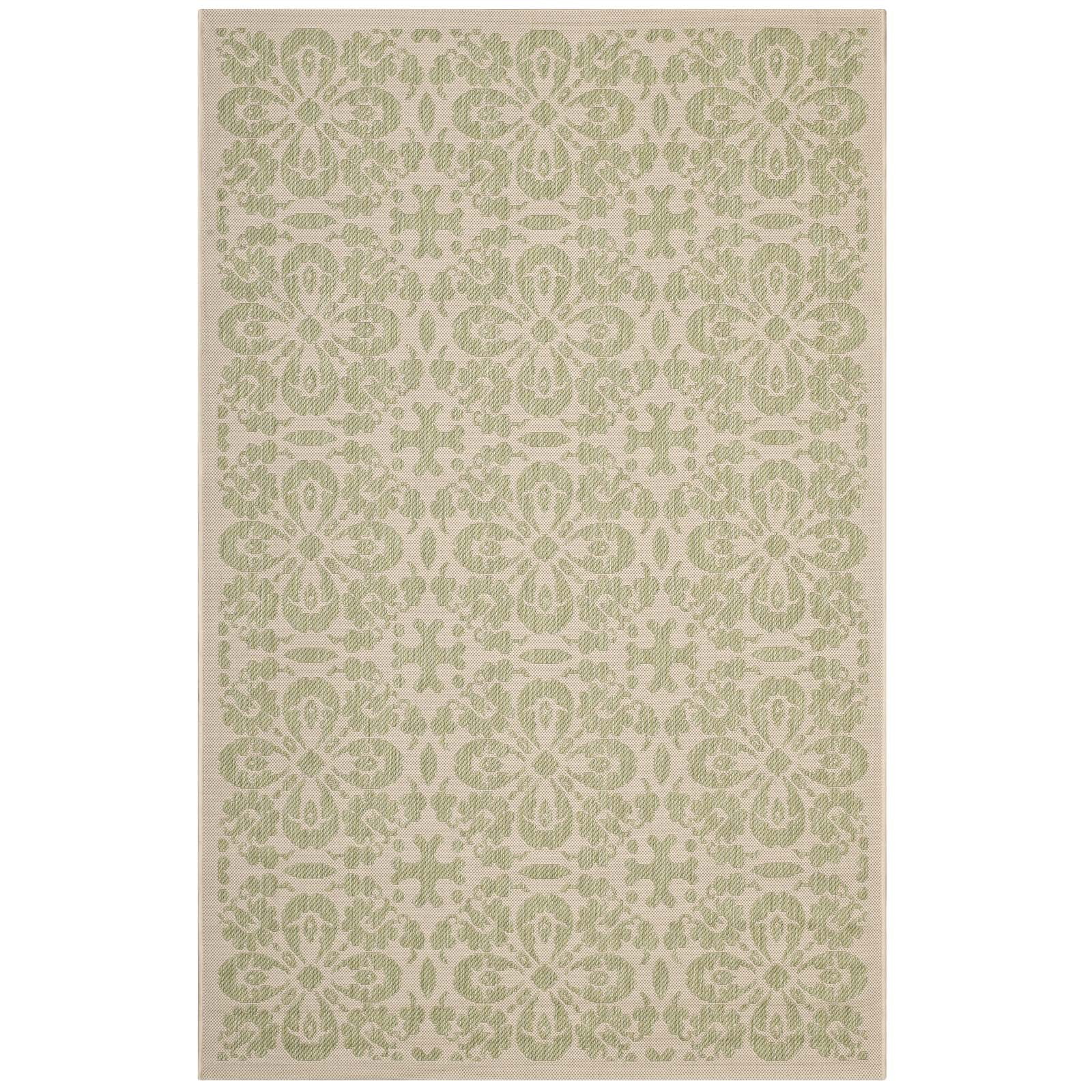Modway Ariana Vintage Floral Trellis 8x10 Indoor and Outdoor Area Rug in Light Green and Beige