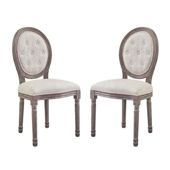 Modway Arise 19.5" Fabric & Wood Dining Side Chair in Beige (Set of 2)