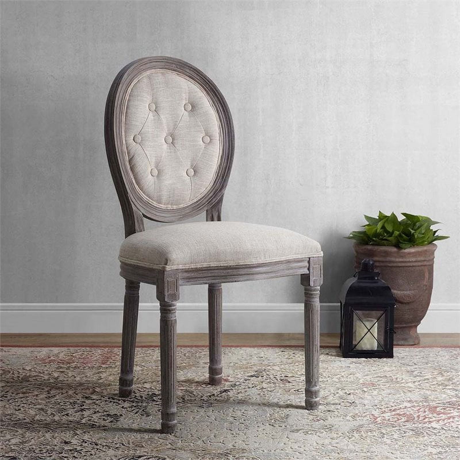 Chateau Comfort Beige Upholstered Dining Side Chair with Weathered Wood