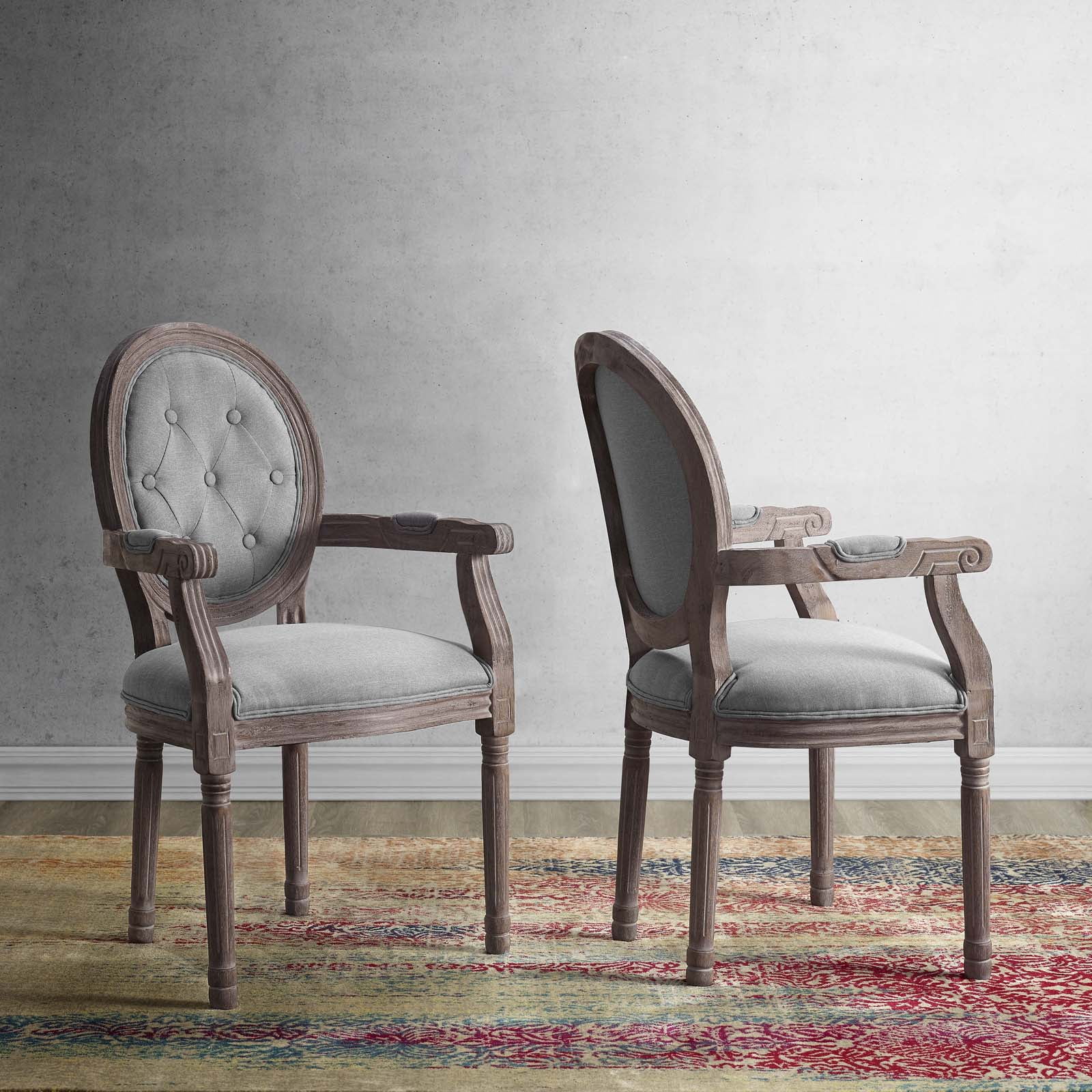 Light Gray Upholstered Wood Vintage Arm Chair Set