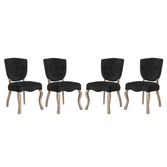 Modway Array 20" Modern Velvet Polyester Dining Side Chair in Black (Set of 4)