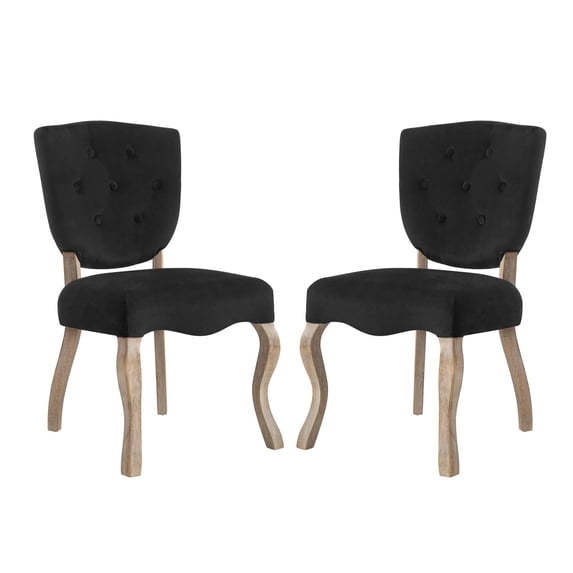 Modway Array 20" Modern Velvet Polyester Dining Side Chair in Black (Set of 2)