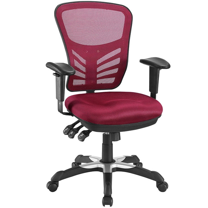 Red Mesh and Leather Adjustable Swivel Office Chair