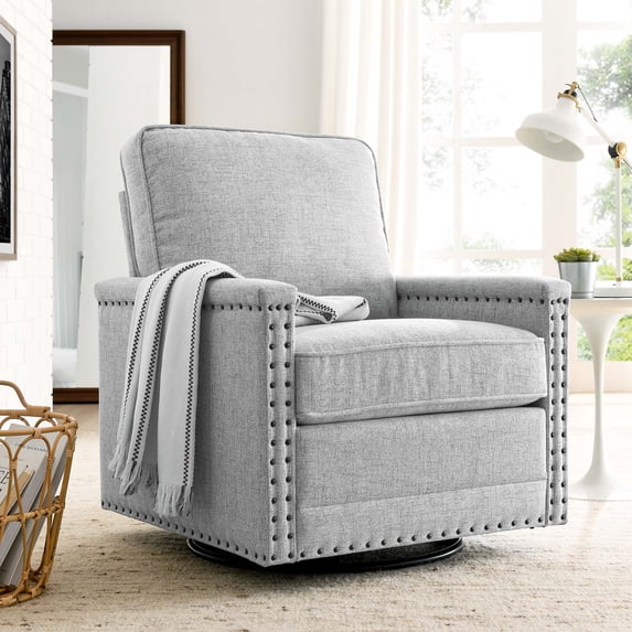 Modway Ashton Upholstered Fabric Swivel Chair in Light Gray