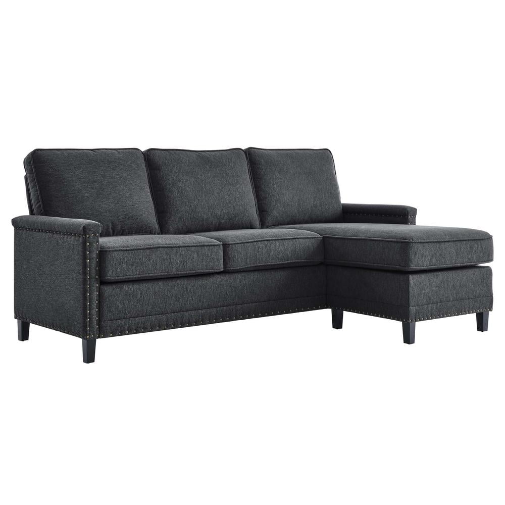Charcoal Fabric Sectional Sofa with Nailhead Trim