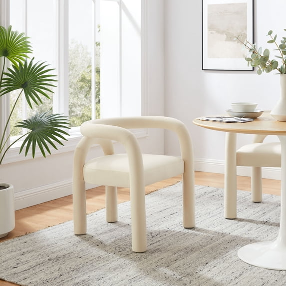 Modway Astrid Performance Velvet Upholstered Dining Chair in Porcelain