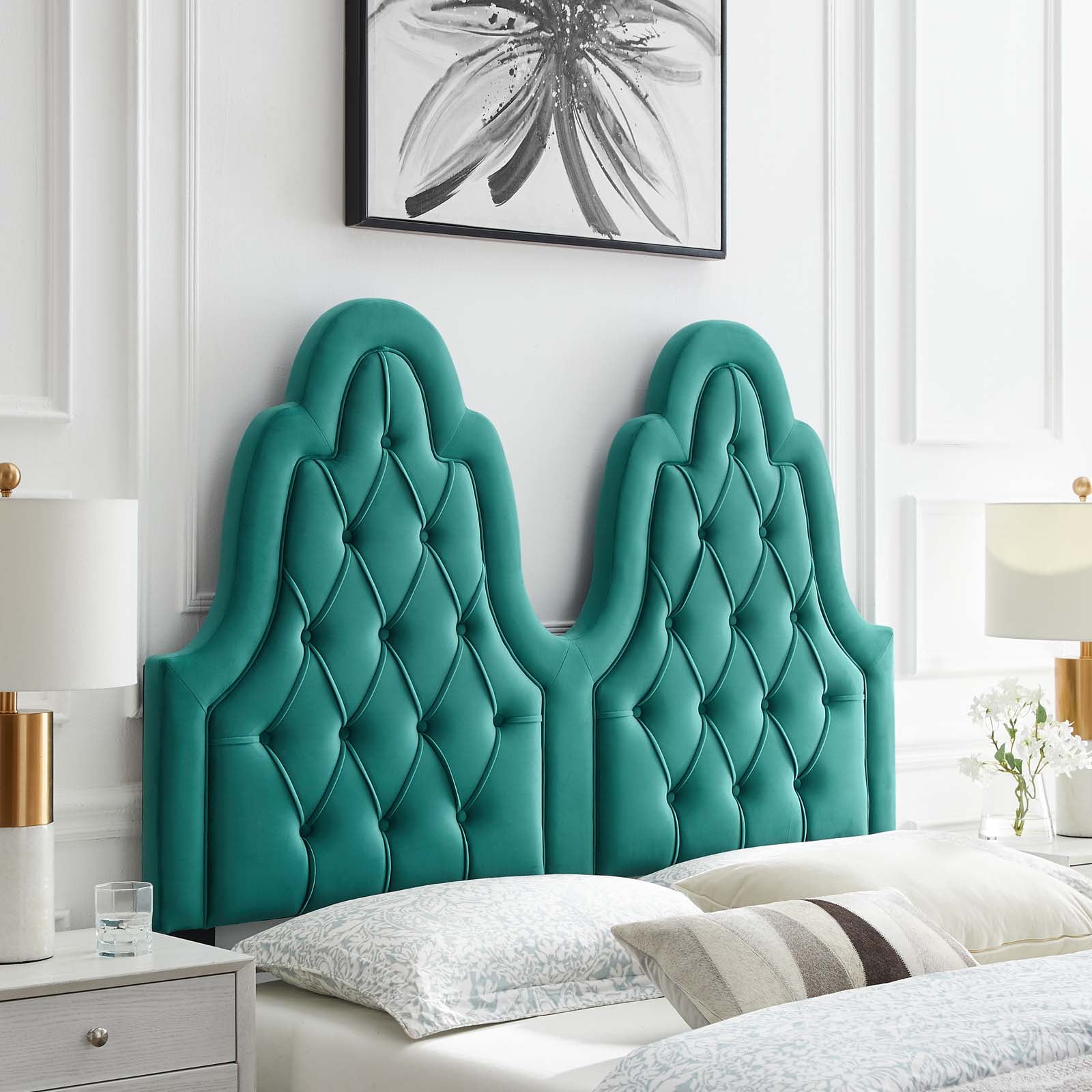 Modway Augustine Tufted Performance Velvet Full Queen Headboard in Teal Walmart