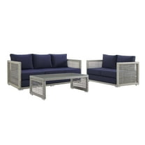 Modway Aura 3 Piece Outdoor Patio Wicker Rattan Set in Gray Navy by Modway
