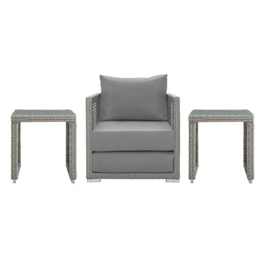 Modway Aura 3 Piece Outdoor Patio Wicker Rattan Set in Gray Gray