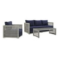 thumbnail image 1 of Modway Aura 3 Piece Outdoor Patio Wicker Rattan Set in Gray Navy by Modway, 1 of 7