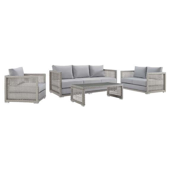Modway Aura 4-Piece Outdoor Patio Wicker Rattan Set in Gray Finish