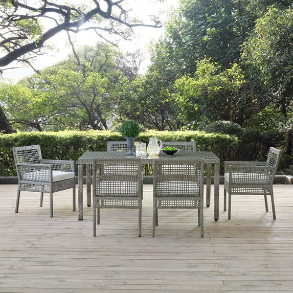 Modway Aura 7 Piece Outdoor Patio Wicker Rattan Set in Gray White