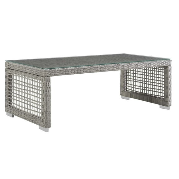 Modway Aura Modern Rattan & Glass Top Patio Coffee Table in Gray
