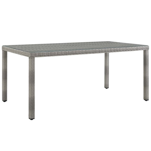 Modway Aura Outdoor Patio Wicker Rattan 68" Dining Table in Gray
