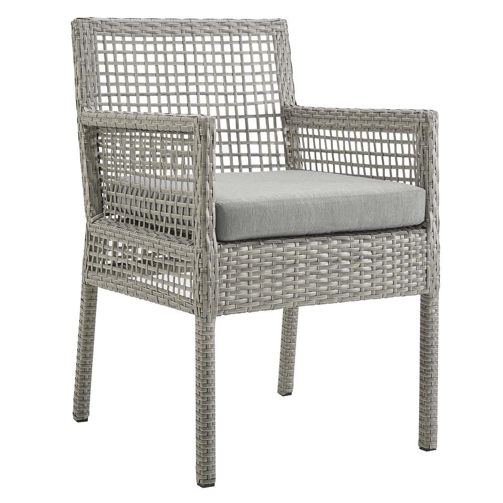 Gray Wicker Rattan Outdoor Dining Chair with Cushions