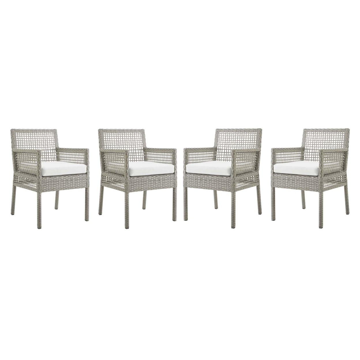 Gray Wicker Rattan Outdoor Dining Chairs with Cushions, Set of 4