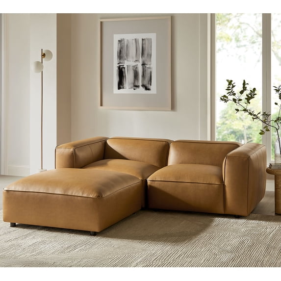 Modway Auren 3-Piece Vegan Leather Upholstered Loveseat with Ottoman in Camel