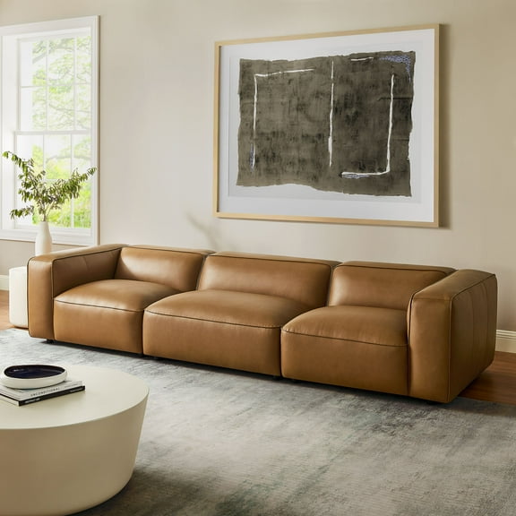 Modway Auren 3-Piece Upholstered Vegan Leather Modular Sofa in Camel