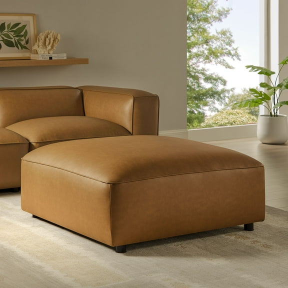 Modway Auren Upholstered Vegan Leather Ottoman in Camel