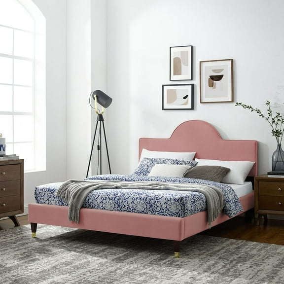 Modway Aurora Performance Velvet King Bed in Dusty Rose
