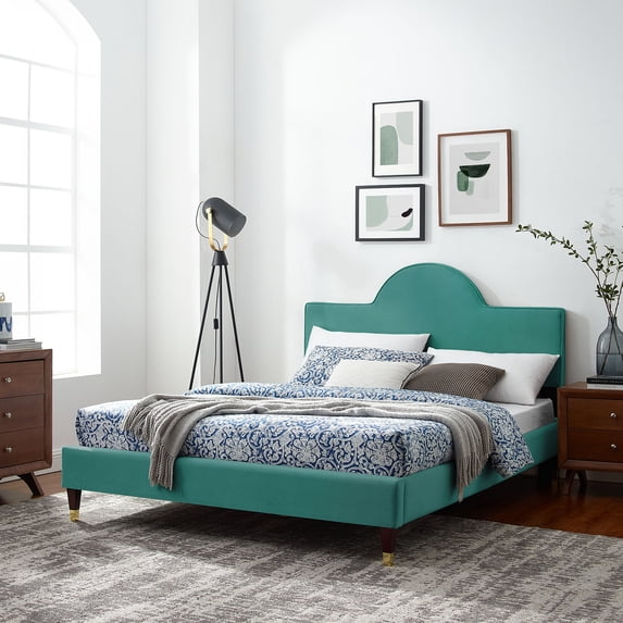 Modway Aurora Performance Velvet Twin Bed in Teal