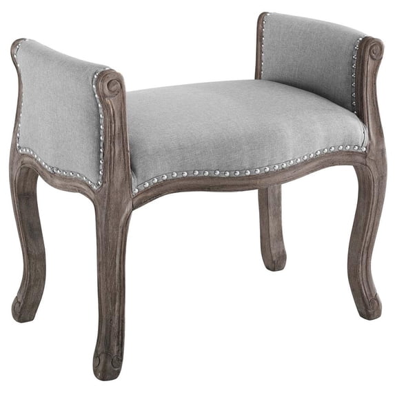 Modway Avail Vintage French Upholstered Fabric Bench in Light Gray