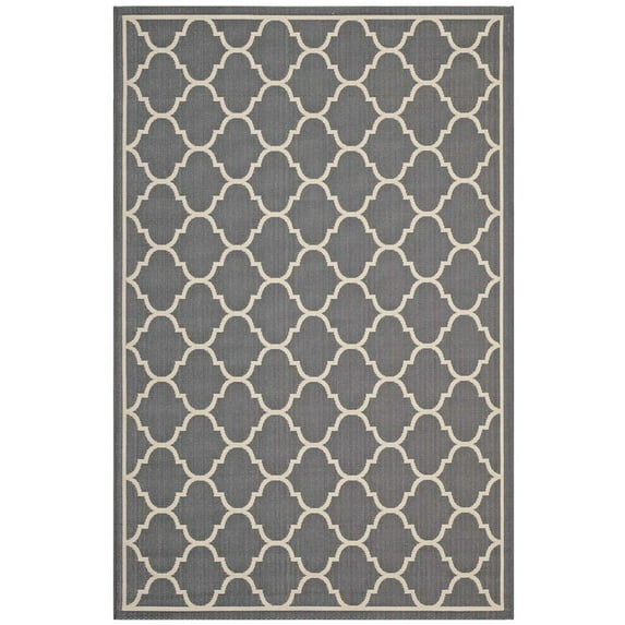 Modway Avena Moroccan Quatrefoil Trellis 9x12 Indoor and Outdoor Area Rug in Gray and Beige