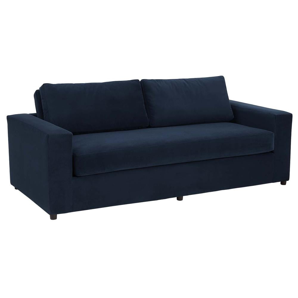 Avendale Luxe Deep Navy Velvet Track Arm Sofa with Bench Cushion