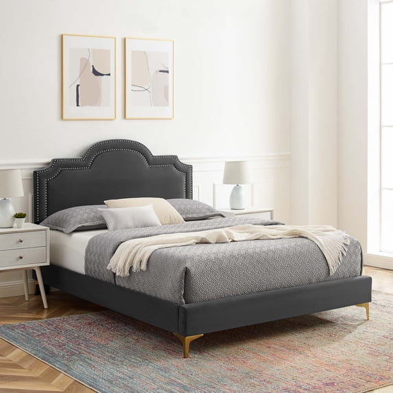 Modway Aviana Performance Velvet Full Bed in Charcoal