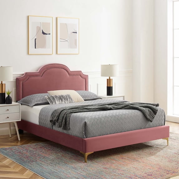 Modway Aviana Performance Velvet Full Bed in Dusty Rose
